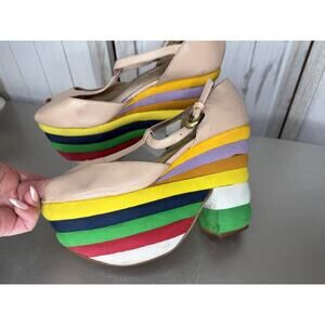 Jeffrey Campbell “Salvatore” Peep Toe Leather & Rainbow Platform Heels Sz 6 RARE